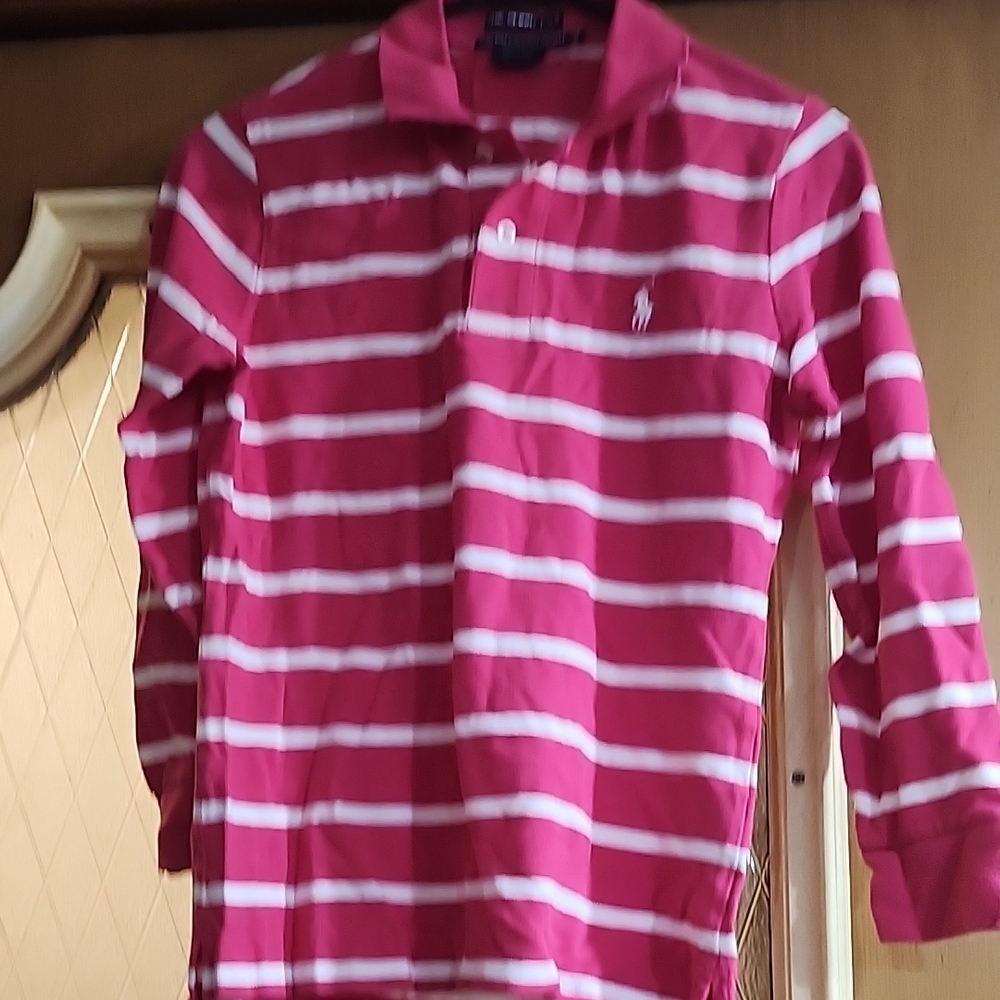 Ralph Lauren Pink and White Striped Polo